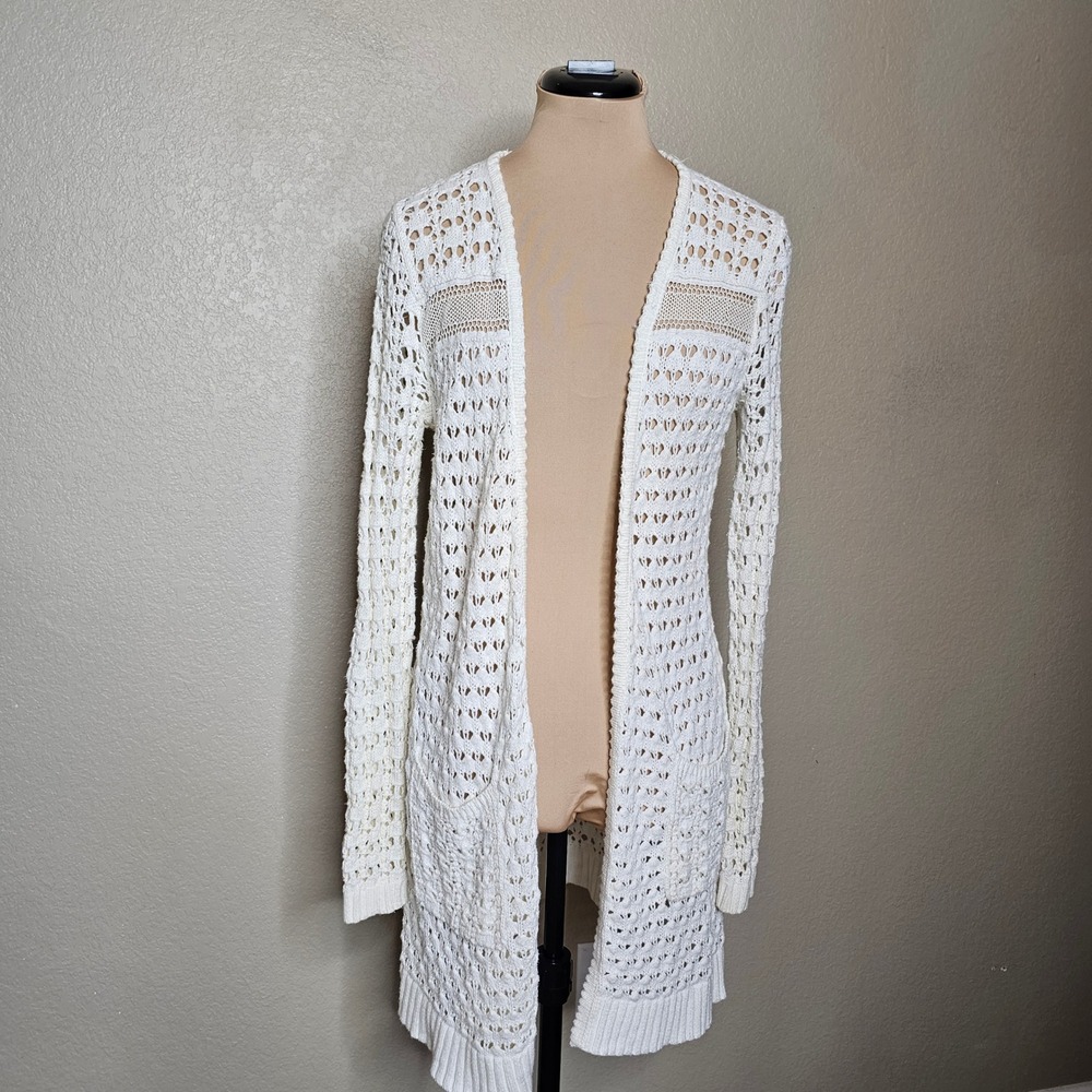 Anthropologie Far Away From Close Ivory Crochet Duster Cardigan XS open knit